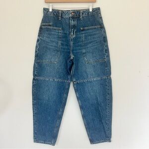 Boden Denim Jeans Patch Pocket Barrel Leg Pants Womens Sz US 8 Dark Wash
